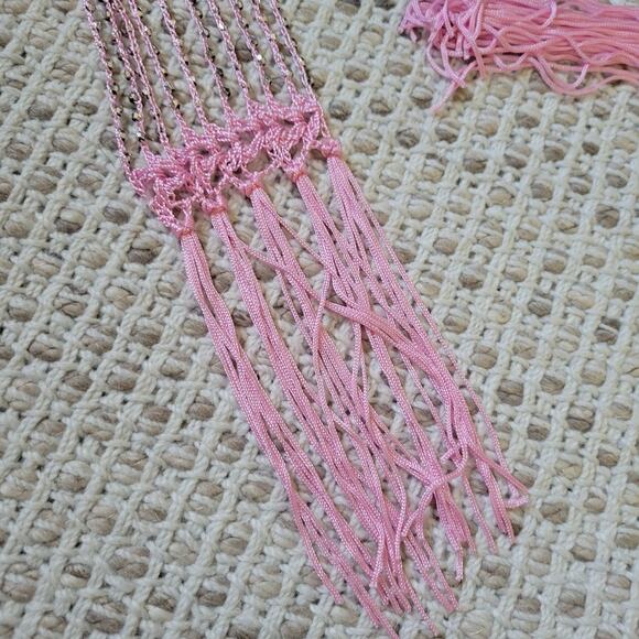 Y2K Pink Macrame Rope Belt Rhinestones Sparkle Cyber Boho Fringe 2XL - Picture 3 of 4